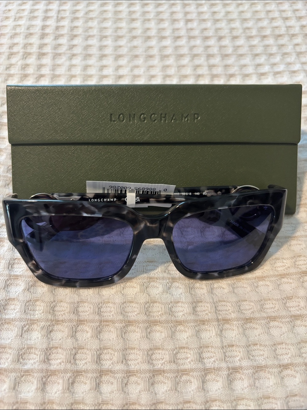 NWT Longchamp Gray Tortoiseshell Sunglasses with Blue Lenses with Case
